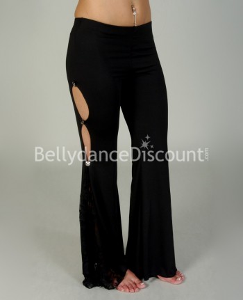Pantalon noir fente et dentelle pour cours de danse orientale