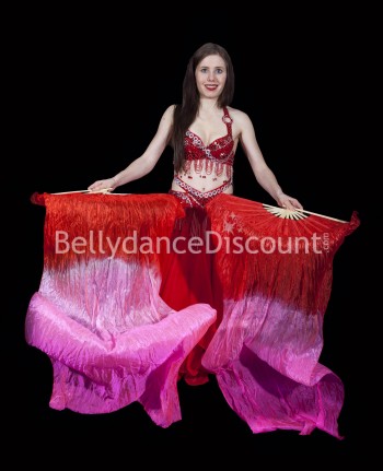 Red pink belly dance fans