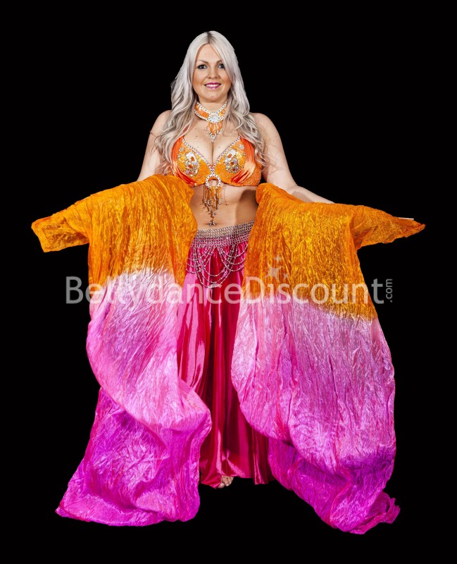Orange pink belly dance fans