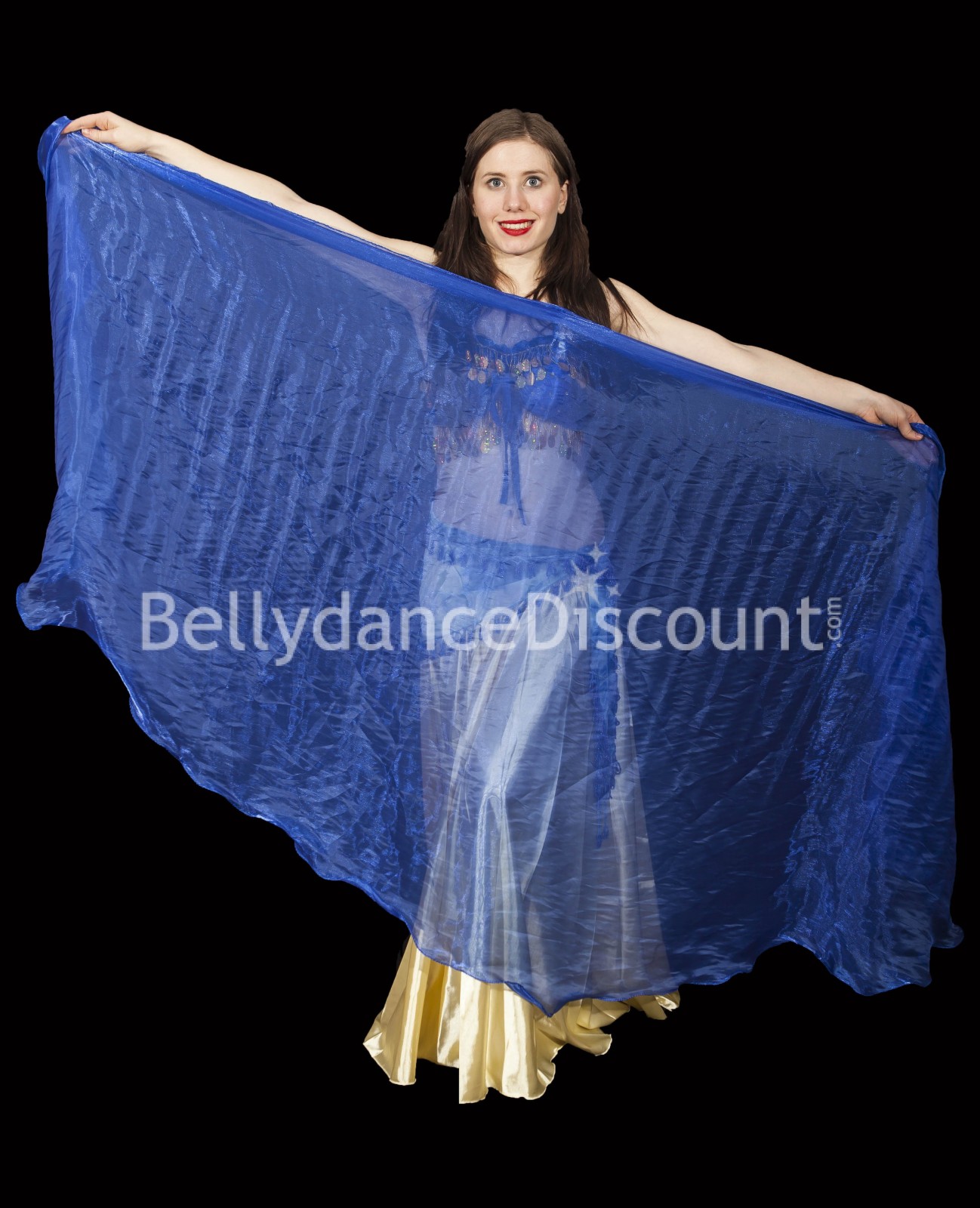 Voile circulaire de danse orientale en organza bleu foncé Voile circulaire de danse orientale en organza bleu foncé