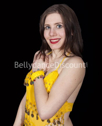 Pulsera amarilla con cascabeles para danza del vientre