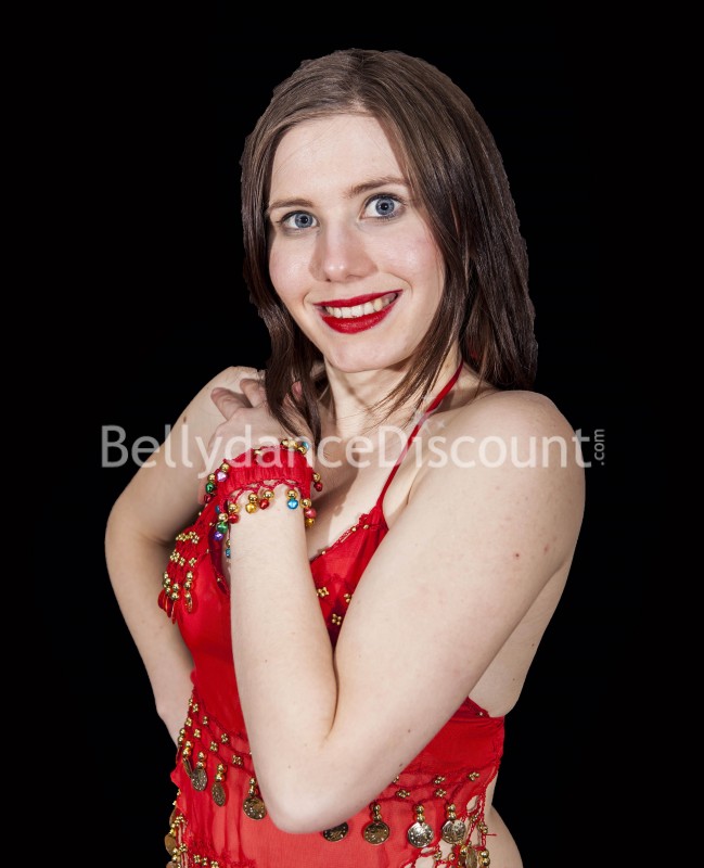 Bracelet de danse orientale à grelots rouge