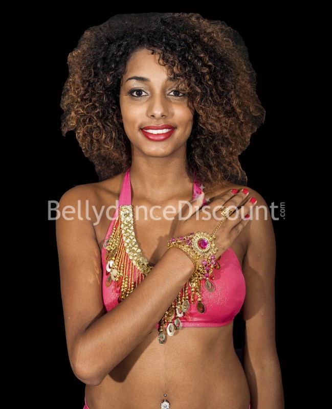 Gold and pink hand bracelet