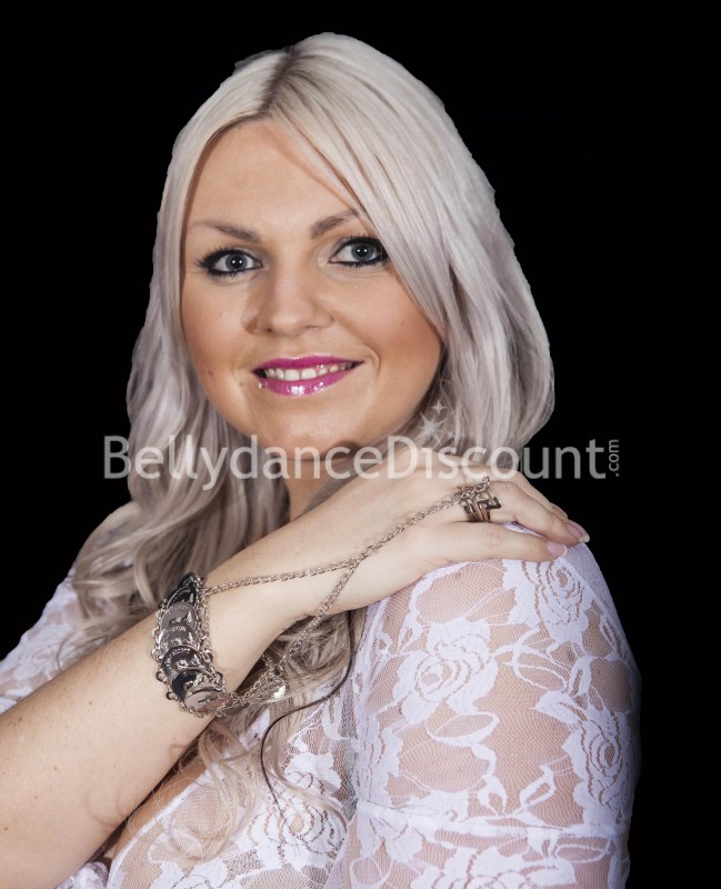 Bracelet de main de danse orientale et indienne sequins argentés
