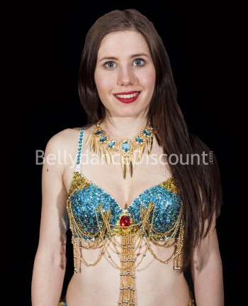 Sky blue and gold Bellydance necklace