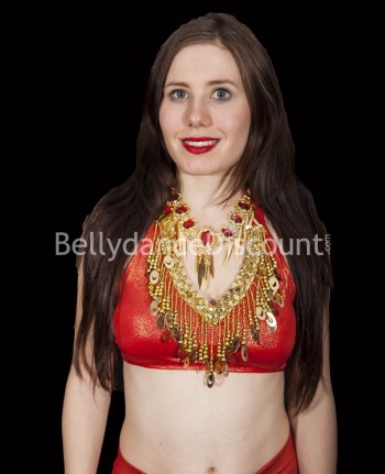 Collar de danza del vientre rojo y dorado