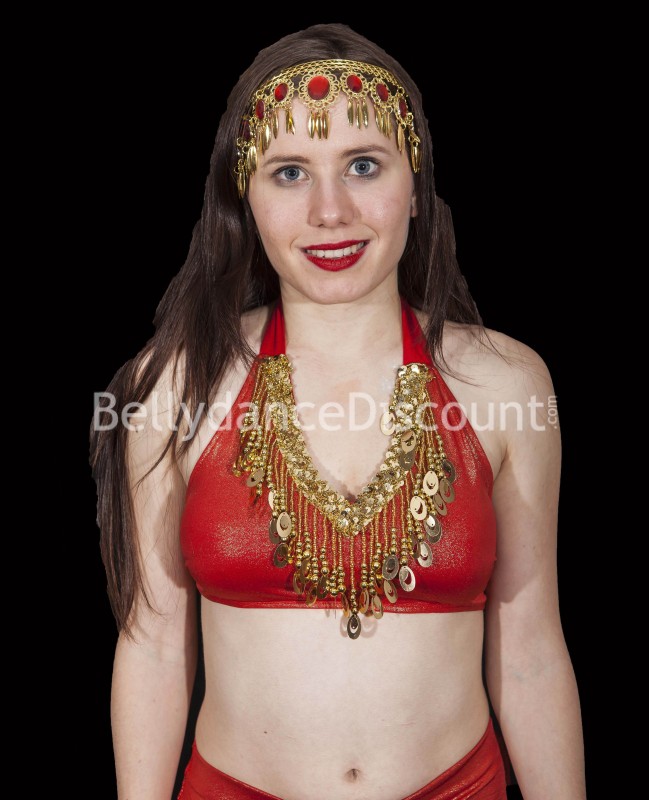 Bijou de front rouge et or de danse orientale et Bollywood