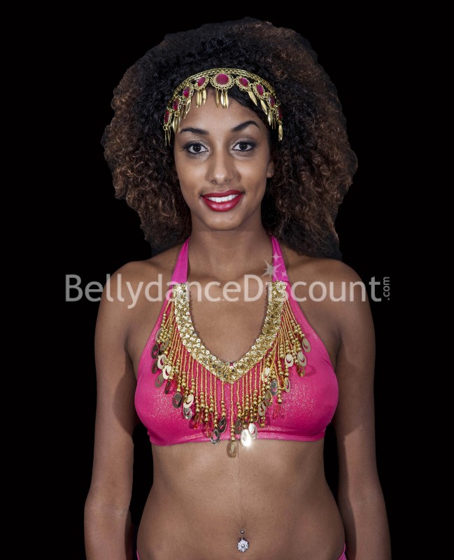 Pink and gold Bellydance and Bollywood forehead jewel