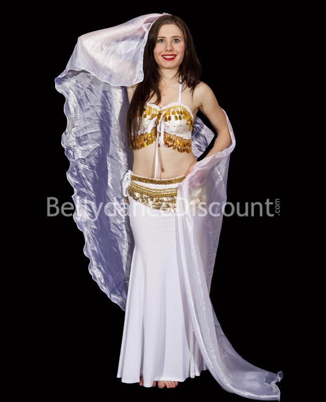 White velvet Bellydance belt with gold sequins