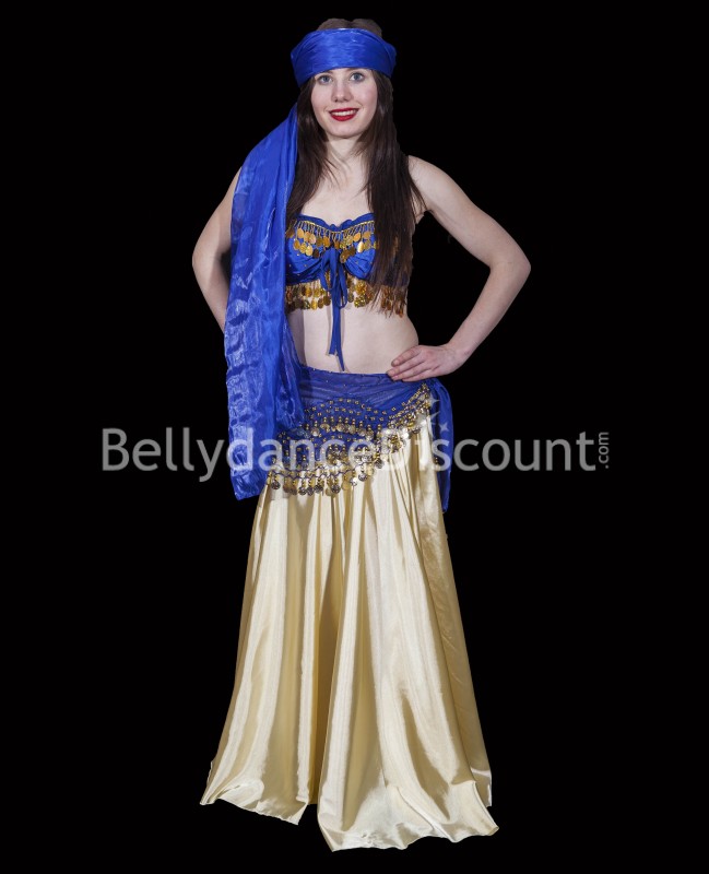 Velo azul oscuro circular en organza para danza del vientre 