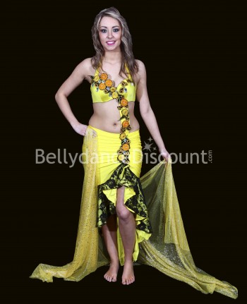 Yellow rectangular  oriental dance veil
