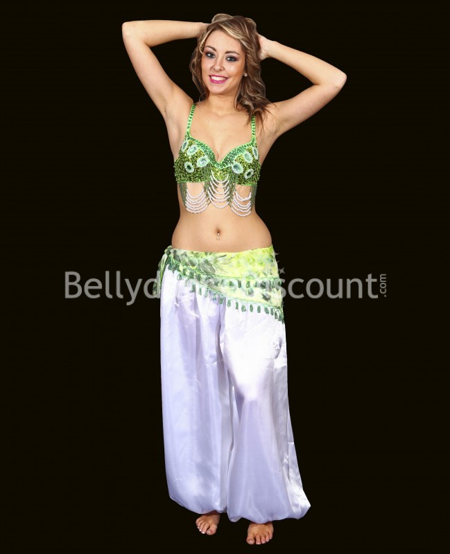 Pantalon de danse orientale et Bollywood satin blanc