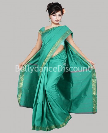 Sari de danse Bollywood vert d'eau et doré