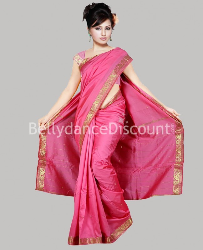 Sari de danse Bollywood rose et doré