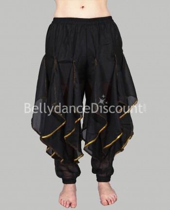 Pantalón Sarouel negro dorado para danza oriental y Bollywood