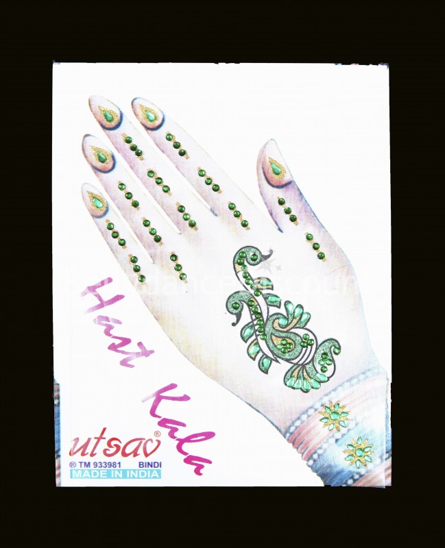 Tatoo "Main" de danse orientale et indienne vert à strass Tatoo "Main" de danse orientale et indienne vert à strass