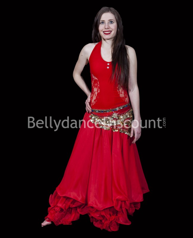 Falda forrada roja para danza del vientre