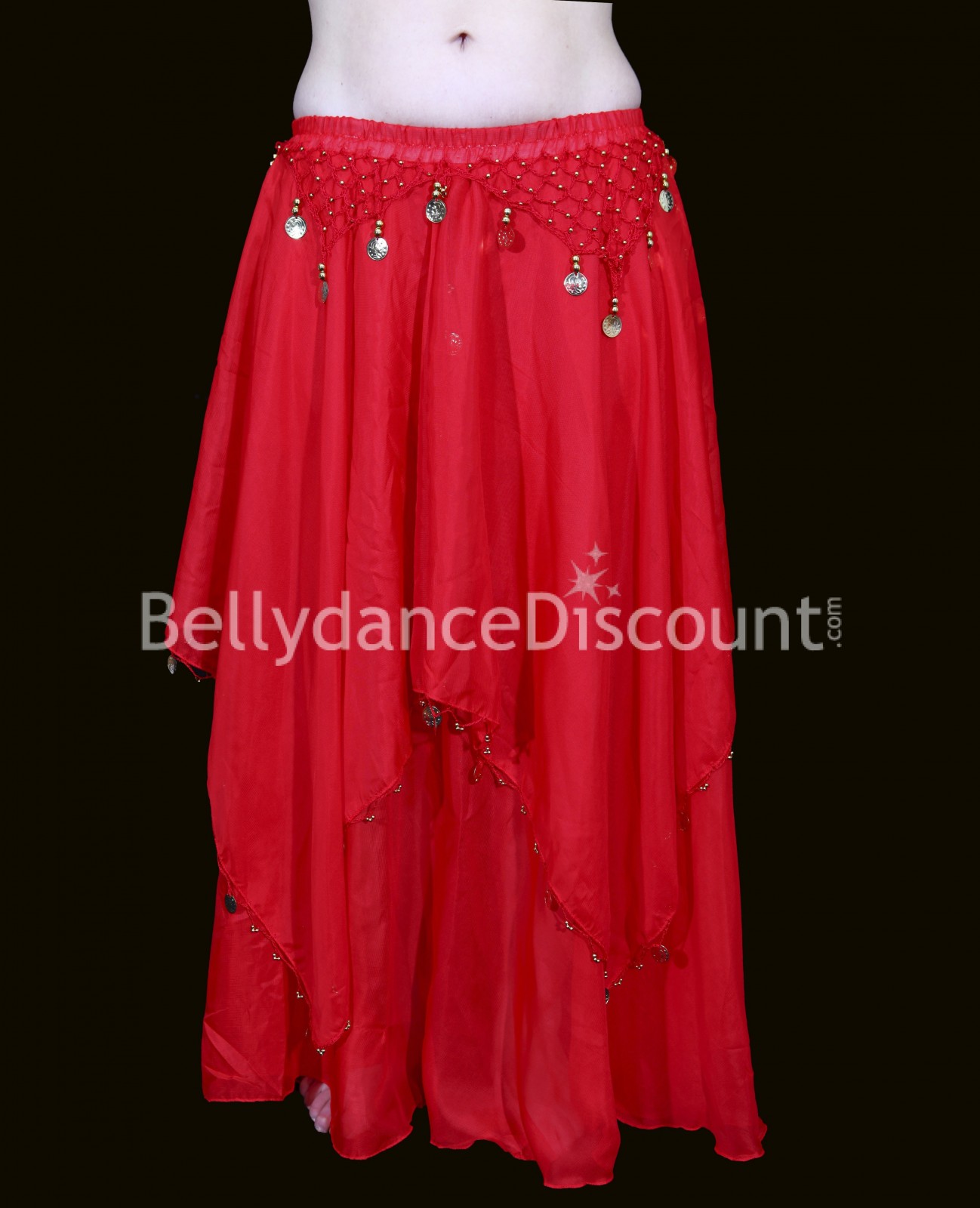 La jupe de danse orientale, rouge avec pièces.