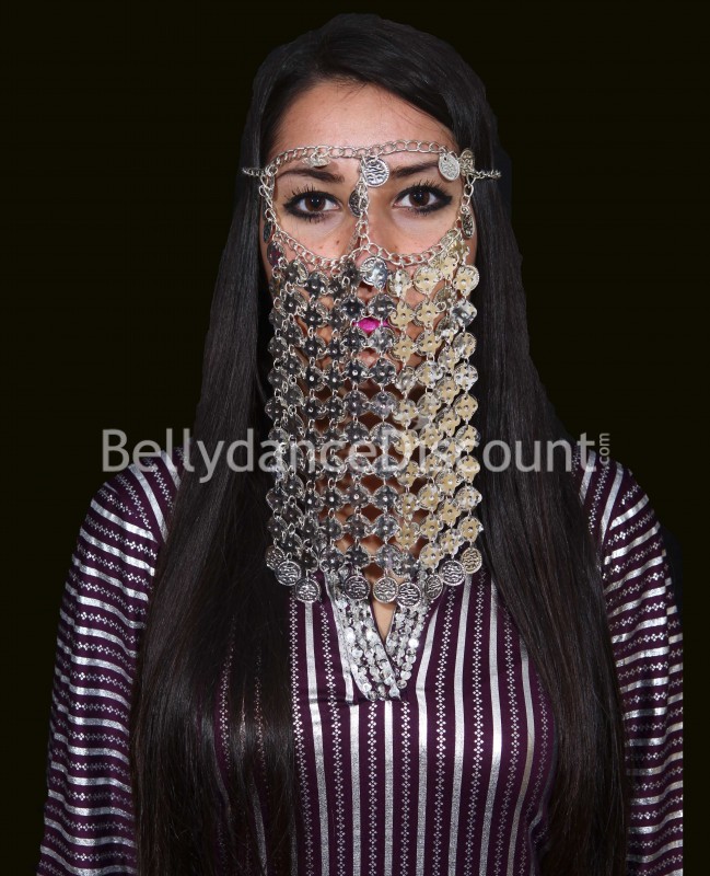 Silver bellydance face veil