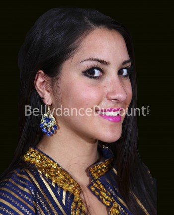 Boucles d'oreille orientales bleu nuit et or