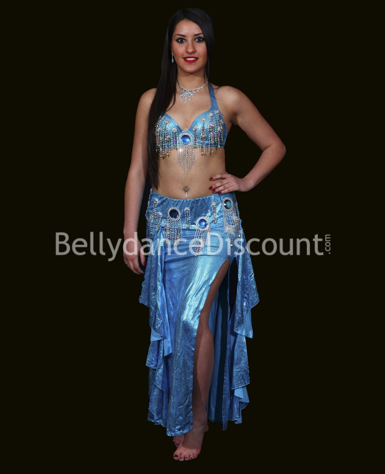 Costume de danse orientale fleuri bleu nuit - 64,90 €