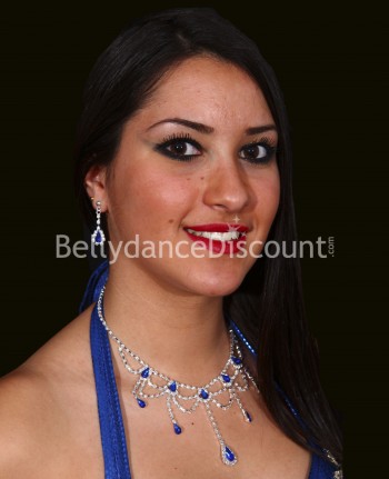 Bellydance midnight blue rhinestone jewelry set