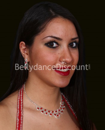 Bellydance red rhinestone costume jewelry set