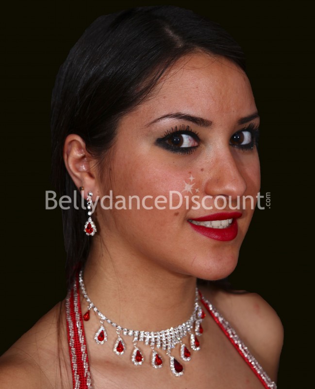 Bellydance red rhinestone jewelry set