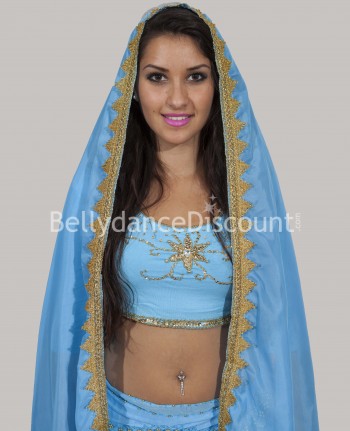 Velo azul claro y dorado para danza Bollywood