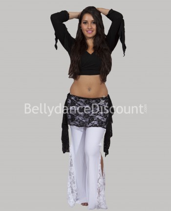 Black wrap-over top with sleeves for dance lessons