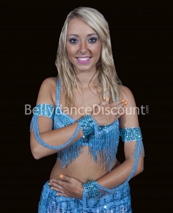 Mangas azules claras aperladas para danza oriental