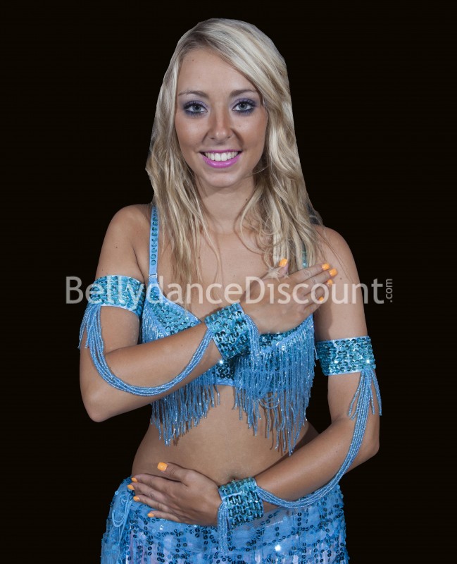 Manchons de danse orientale perlés bleu ciel
