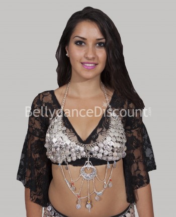 Sujetador metalizado plateado para danza oriental