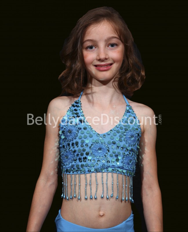 Top bambina di danza del ventre azzurro