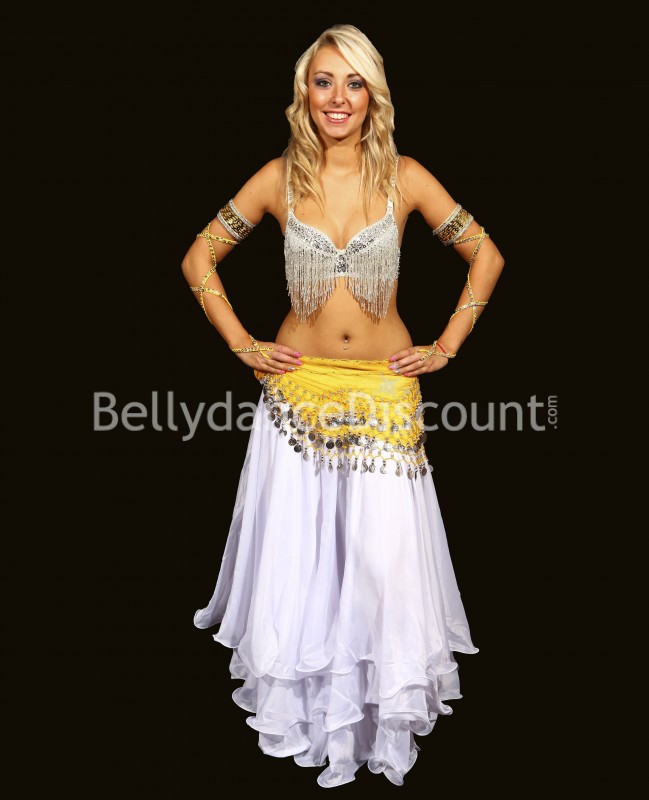 Yellow belly dance belt with silver coins