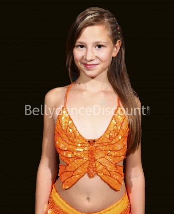 Top enfant de danse orientale "papillon" orange