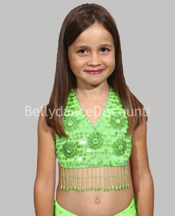 Top enfant de danse orientale perlé vert pomme