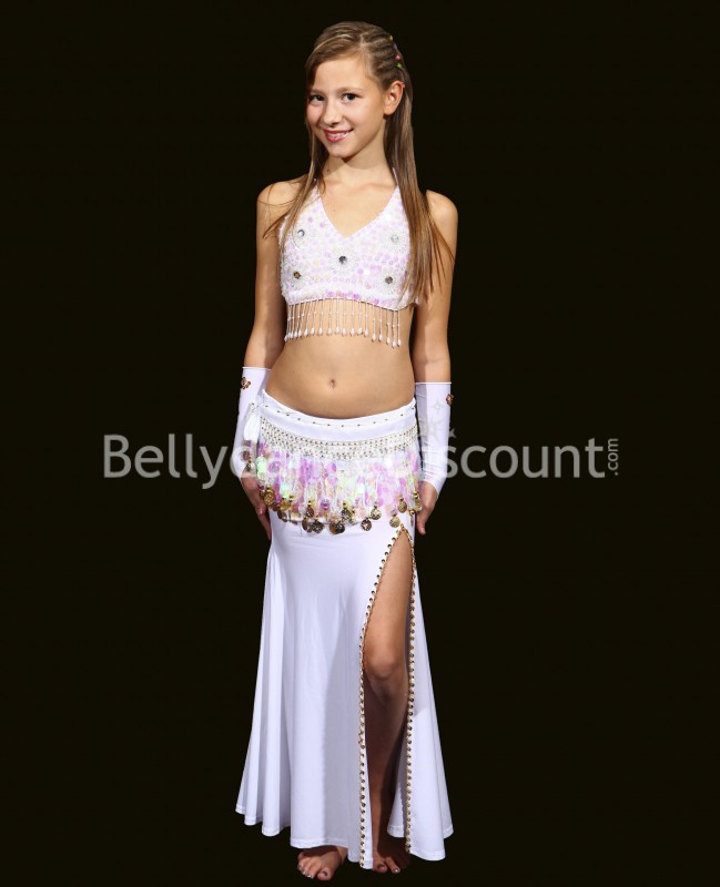 Top enfant de danse orientale perlé blanc