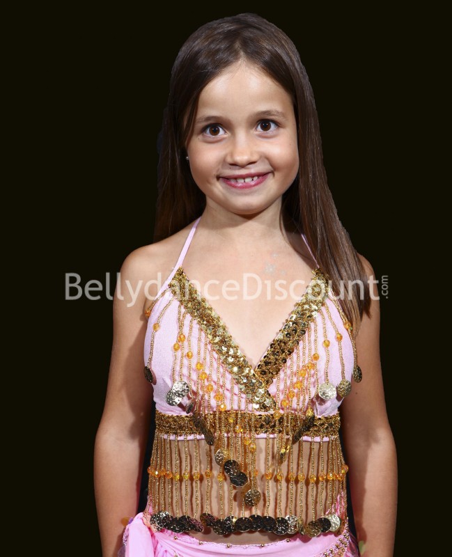 Top rosa pálido de danza del vientre para niña 
