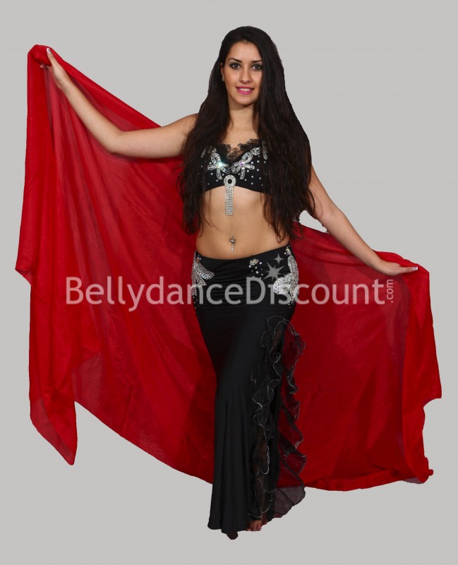 Voile rectangulaire rouge de danse orientale en pure soie