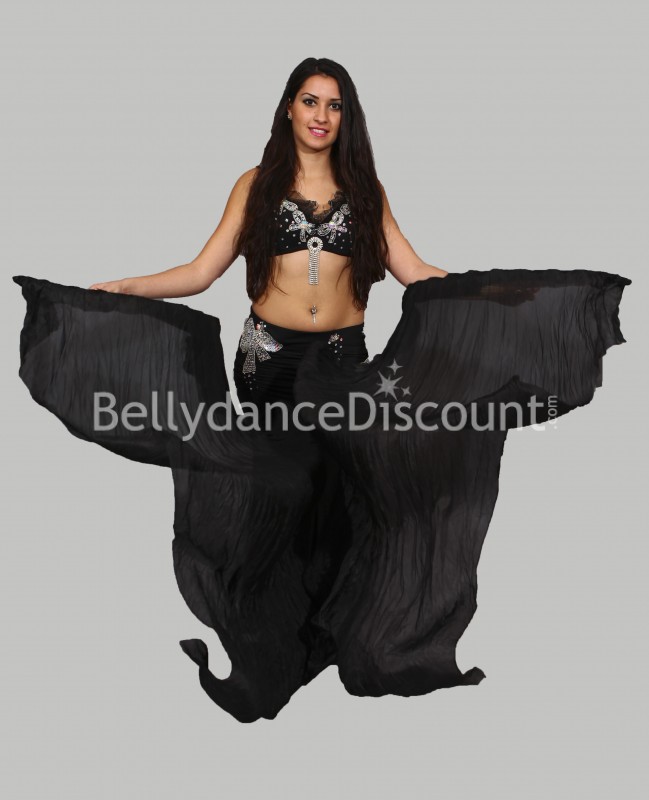 Paire d'éventails de danse orientale pure soie noirs Paire d'éventails de danse orientale pure soie noirs