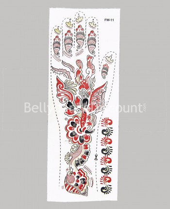 Tatoo "Main" de danse orientale et Bollywood noir et rouge