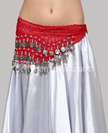 Ceinture enfant de danse orientale rouge sequins argent