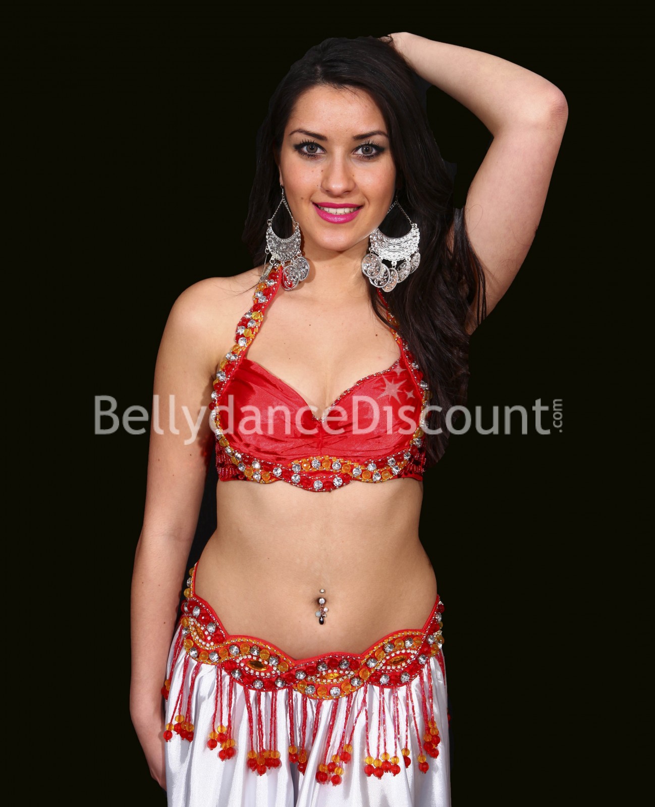 Red belly dance bra + belt set - 74,90 €