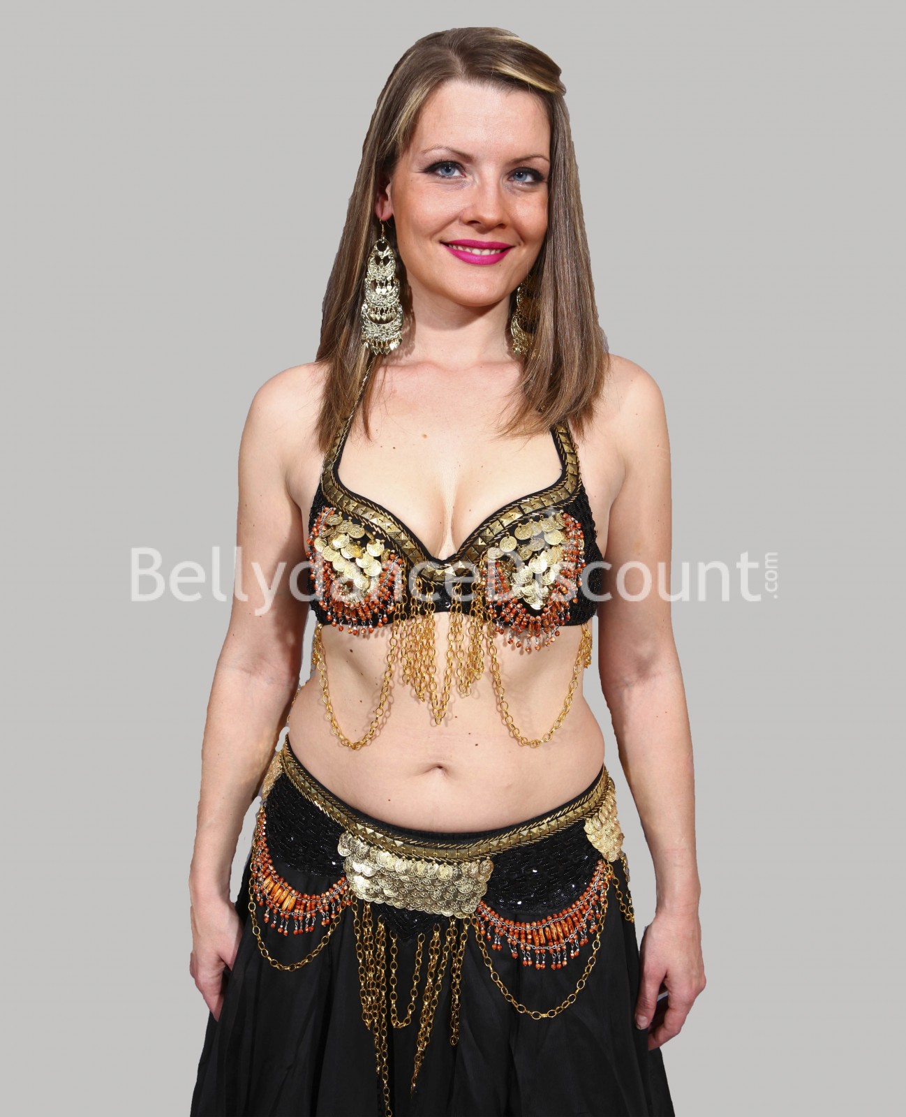 Black and gold tribal bellydance bra + belt set