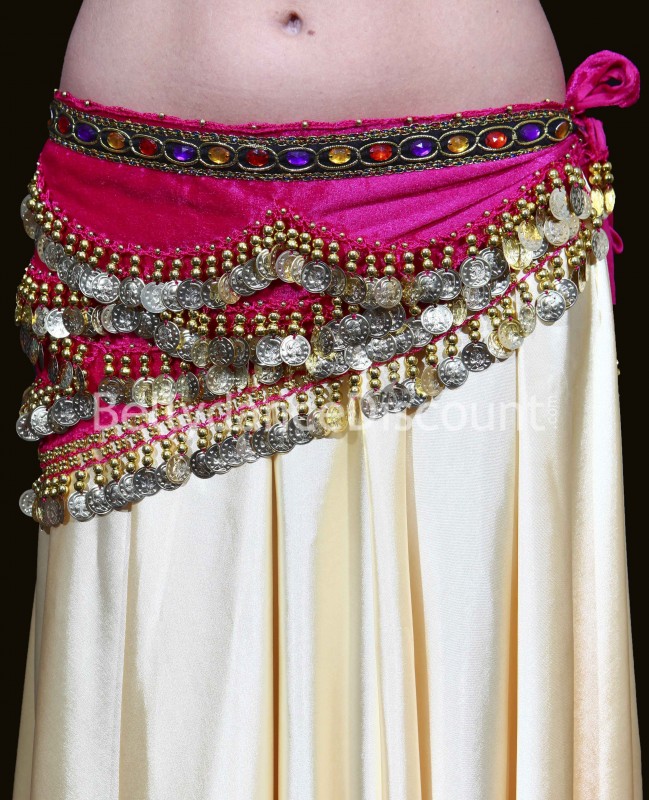 Cintura di danza del ventre velluto fucsia e oro