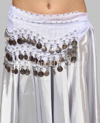 White belly dance belt with silver coins