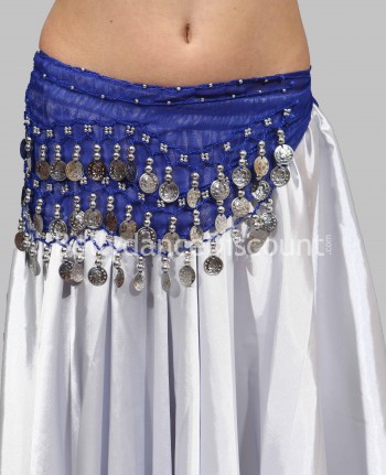 Dark blue belly dance belt with silver coins