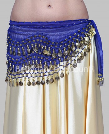 Cinturón de danza del vientre azul oscuro lentejuelas doradas