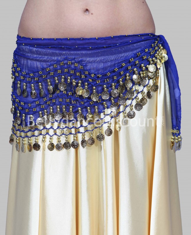Cintura di danza del ventre blu scuro con sequin dorati